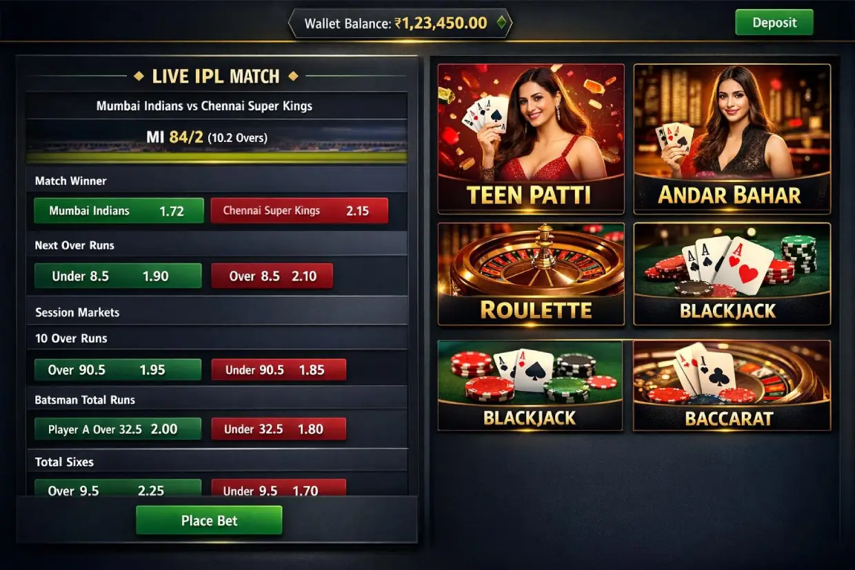Lotus365 ID dashboard — sports, live cricket and casino on a single Lotus365APK.org account